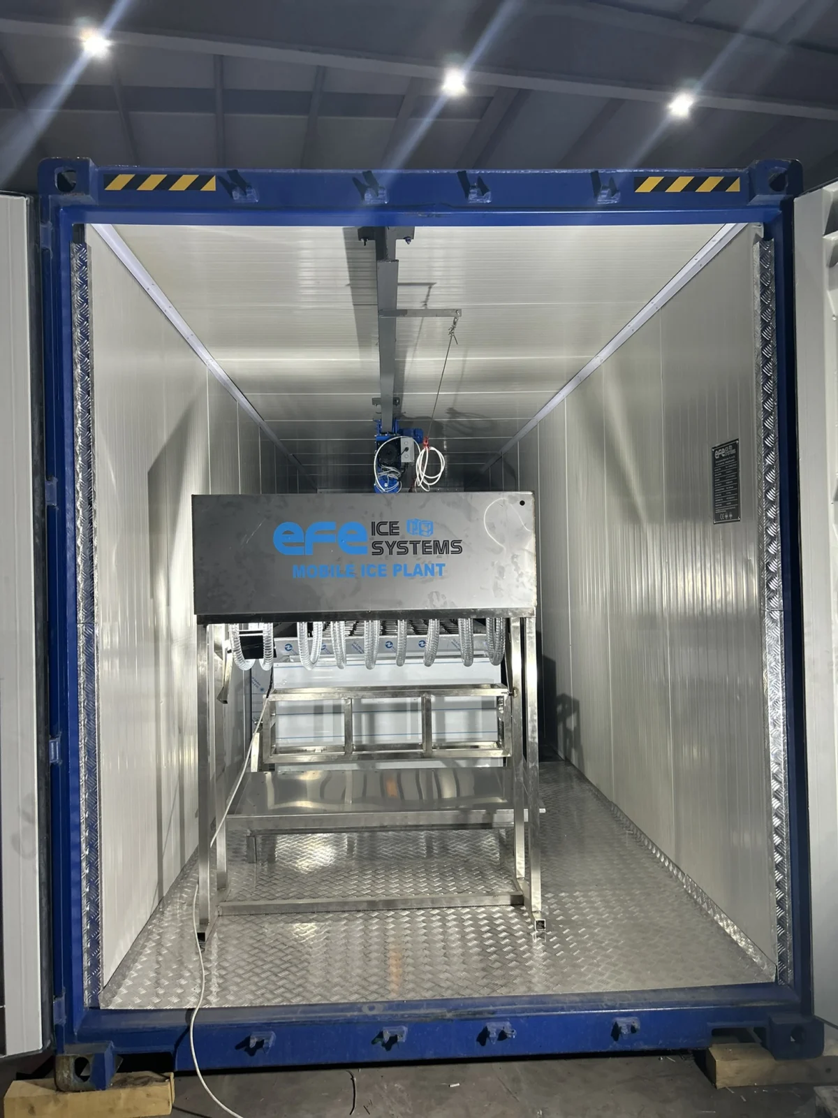 EFE Ice Systems mobile block ice plant inside a container, shipment to Baghdad